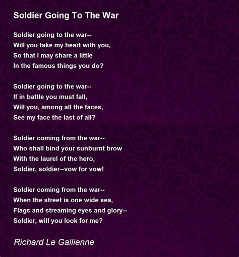 Soldier Going To The War Poem By Richard Le Gallienne Poem Hunter