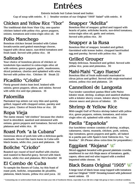 Columbia Restaurant Sarasota Fl Menu Updated July 2024