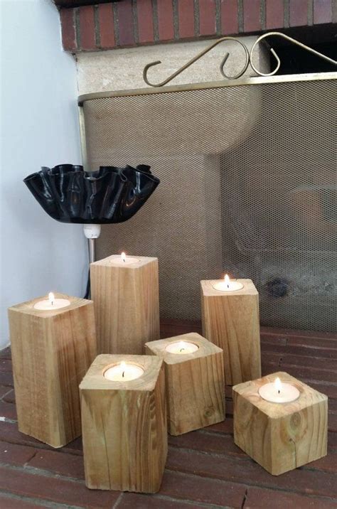 Lot De Bougeoirs En Bois Carr S Cm Etsy Wood Candle Holders