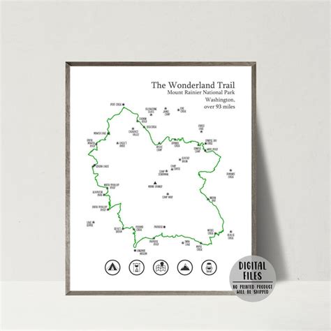 Wonderland Trail Map-wonderland Trail Hiking Map Print-mount - Etsy