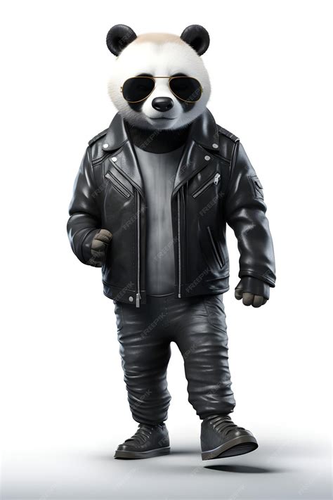 Premium Photo Panda Full Body In A Leather Jacket And Glasses Walking