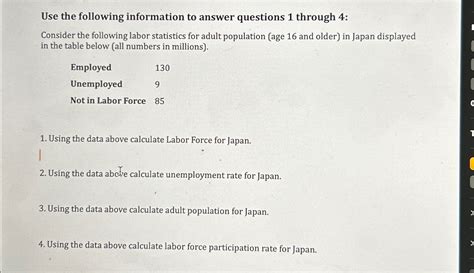 Solved Use The Following Information To Answer Questions 1