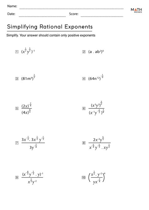 Rational Exponents Worksheets - Math Monks
