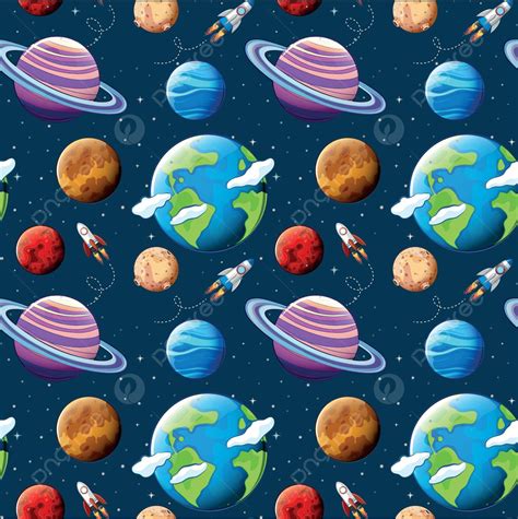 Seamless Pattern Planets And Space Stars Rocket Space Vector Stars