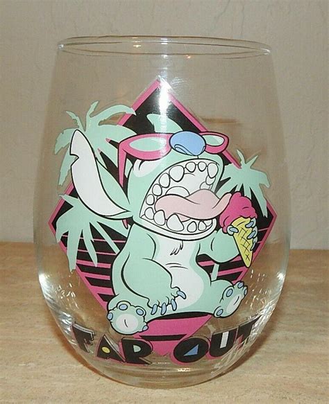 Disney S Lilo And Stitch Far Out Stitch Stemless Wine Glass Great Graphics Euc 3831549253