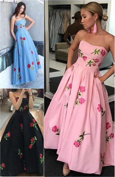 Elegant Strapless Prom Dress With Pockets Fashion Satin Prom Dress