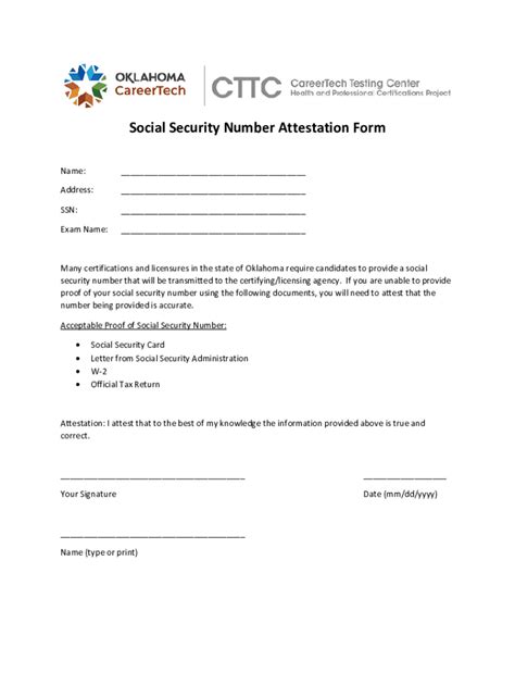 Fillable Online Social Security Number Attestation Form Fax Email Print