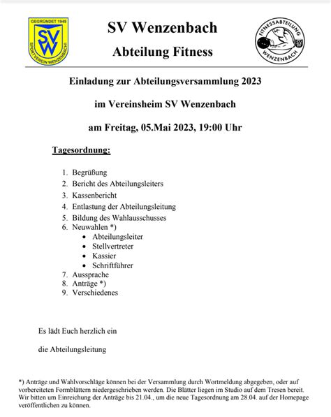 Einladung Zur Abteilungsversammlung Fitness