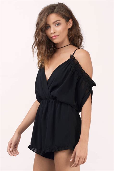 Cute Black Romper Cold Shoulder Romper Black Romper 56 Tobi Us