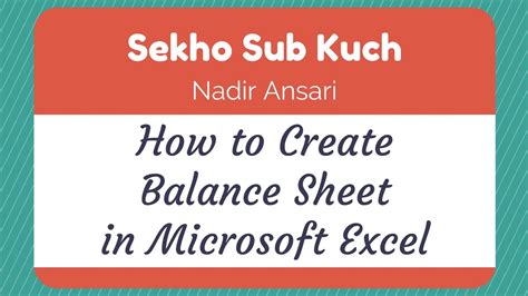 How To Create Balance Sheet In Microsoft Excel Urdu Hindi Advance Excel Youtube