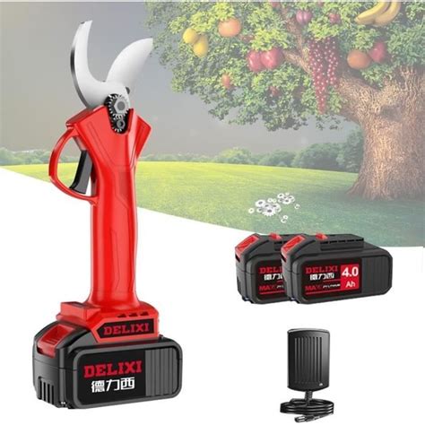 Sécateur Sans Fil Rouge Électrique Rechargeable Ébrancheur Jardin