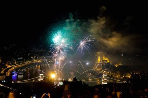 The 20th Of August Fireworks Over Budapest Parliament The Danube And