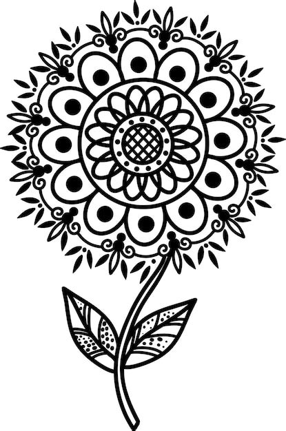 Premium Vector A Beautiful Floral Element Of The Mandala Black And White Design Element In The