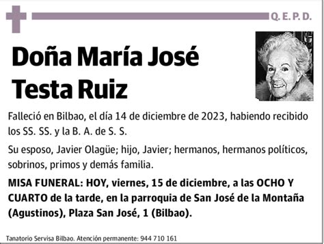 Mar A Jos Testa Ruiz Esquela Necrol Gica El Correo