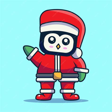 Premium Vector Cute Penguin Celebrating Christmas Wearing Santa Claus