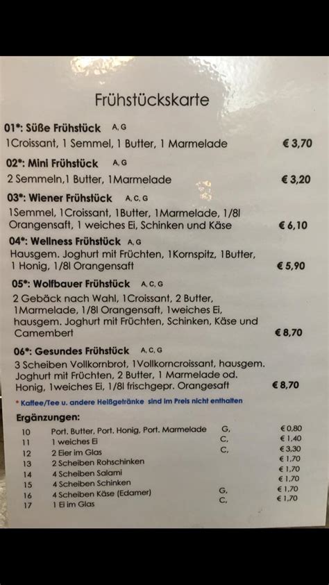 Speisekarte Von Cafe Konditorei Wolfbauer Wien