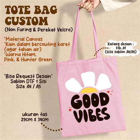 Jual CUSTOM TOTE BAG TAS CUSTOM SABLON DTF BEBAS DESAIN FOTO LOGO