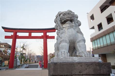 Tori Gate Front Of Dankazura Pathway To Tsurugaoka Hachimangu Shrine