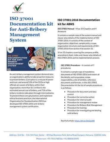 Iso Documentation Kit For Anti Bribery Management System By