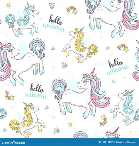 Seamless Pattern With Cute Unicorns Stock Vector Illustration Of