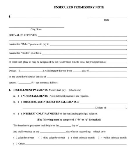 Free Unsecured Promissory Note Templates Word Pdf