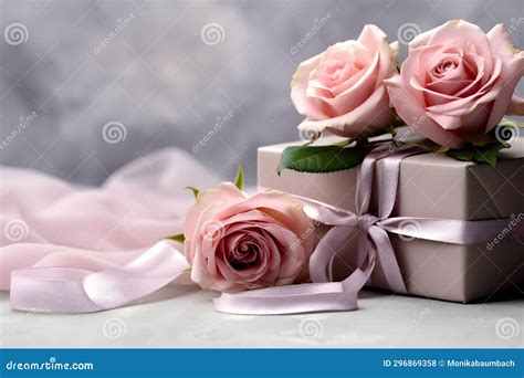 Gift Box with Pink Rose Flowers Stock Photo - Image of centrepiece, valentine: 296869358