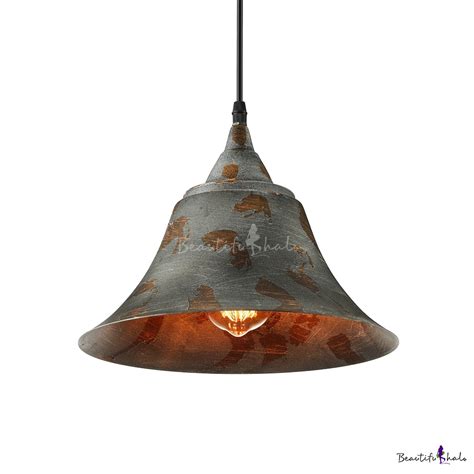 Green Bell Hanging Ceiling Light 1 Light Distressed Rustic Metal