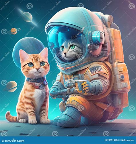 Illustration of a Cat Wearing an Astronaut Costume in Outer Space Stock ...