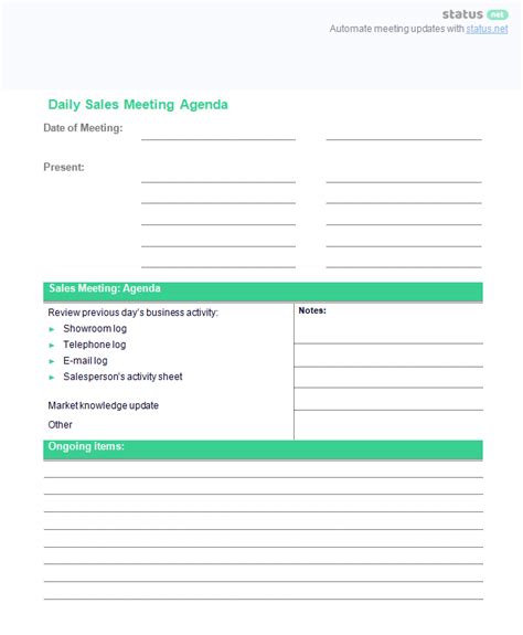 Making An Effective Sales Meeting Agenda Template Free Sample