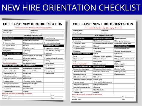 New Hire Orientation Checklist Employee Onboarding Form Hr Templates