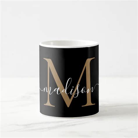 Elegant Black Gold Monogram Girly Script Stylish Coffee Mug Zazzle