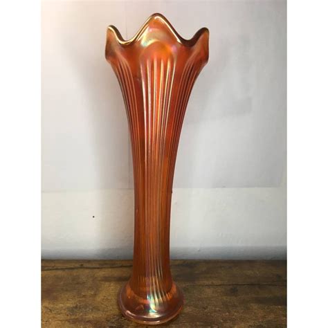 Marigold Carnival Glass Vase Ribbed Etsy