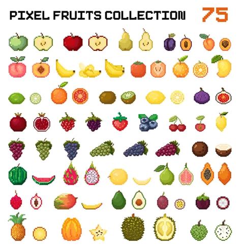 Pixel Fruits Set Pixel Art Fruits Huge Vector Collection Pixel Fruits