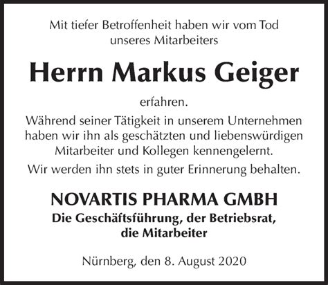 Traueranzeigen Von Markus Geiger Vrm Trauer De