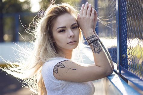 Wallpaper Blonde Tattoo Portrait Women Outdoors 1600x1067