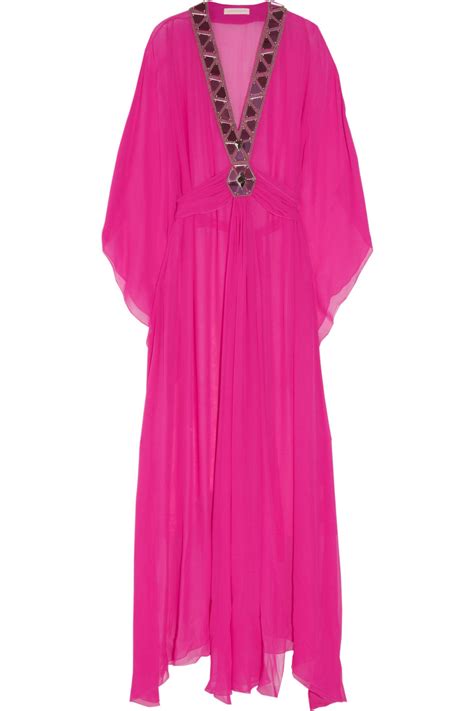 Matthew Williamson Embellished Silk Georgette Maxi Kaftan In Pink Lyst