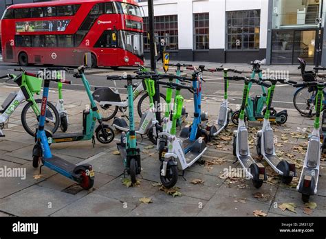 A Large Number Of E Scooter Which Are Part Of The Transport For London