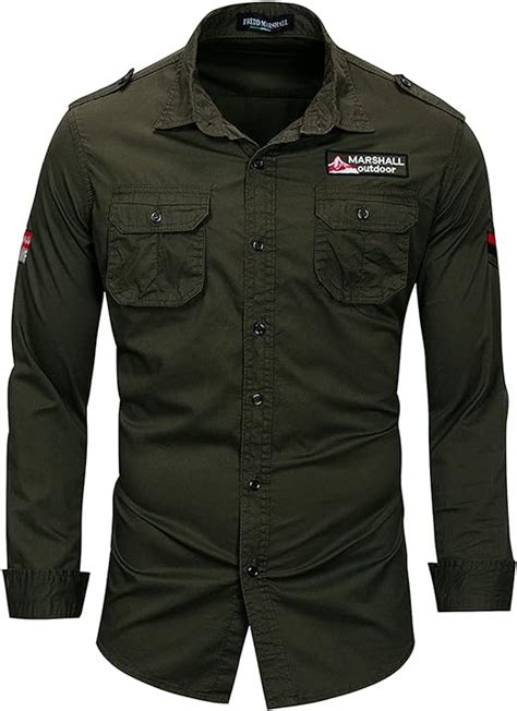 Camisa Militar De Algod N De Los Hombres De Manga Larga Casual Camisa