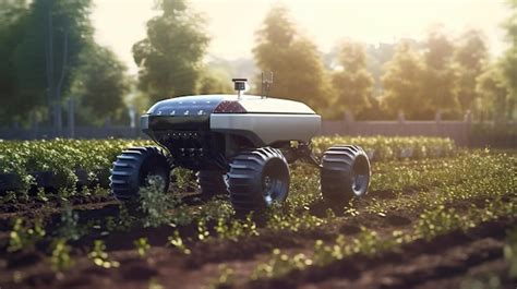 Premium AI Image Solar Powered Agriculture Robot Working In The Field