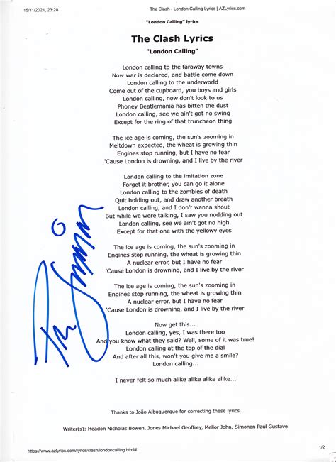 Paul Simonon Signed Music Lyrics - CharityStars