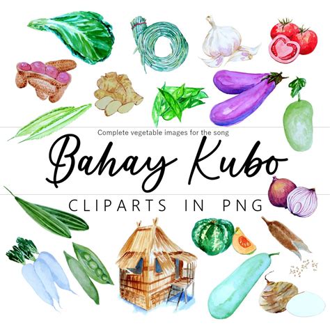 Bahay Kubo Watercolour Vegetables Based On The Lyrics Of Filipino Song Digital Clip Arts In Png