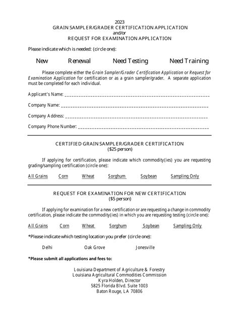 Louisiana Grain Sampler Grader Certification Application And Or