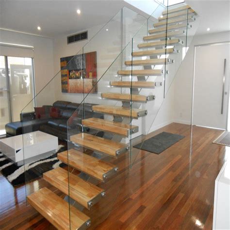 Modern Design Open Stringer Frameless Glass Handrail Straight Staircase