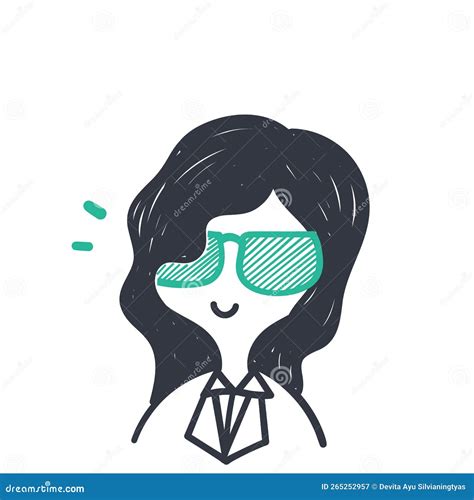 Hand Drawn Doodle Cute Girl With Glasses Illustration Vector Stock