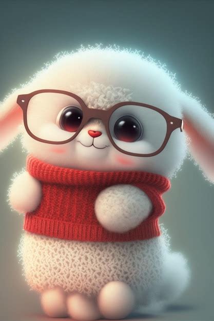 Premium Photo White Rabbit Wearing Glasses And A Red Scarf Generative Ai