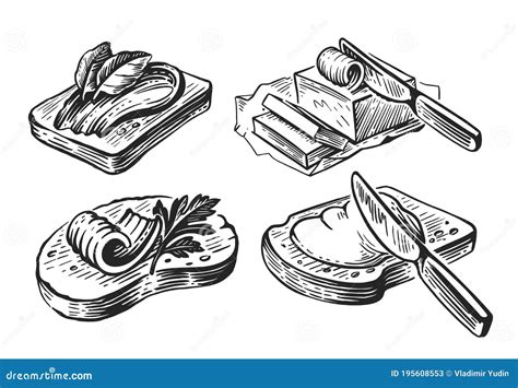 Hand Drawn Set Butter Sketch On White Stock Vector Illustration Of