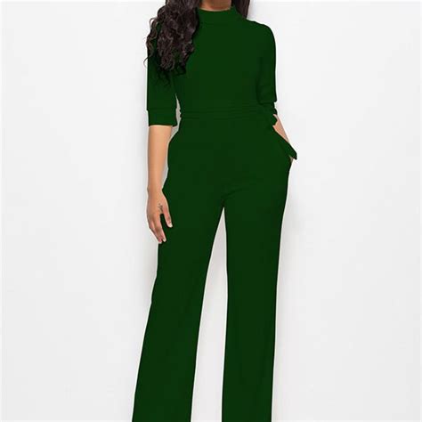 Womens Wide Leg Jumpsuit With Half Sleeve And High Neck