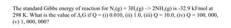 Solved The Standard Gibbs Energy Of Reaction For N2 G3h2