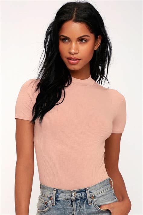 Blush Pink Bodysuit Backless Bodysuit Mock Neck Bodysuit Lulus