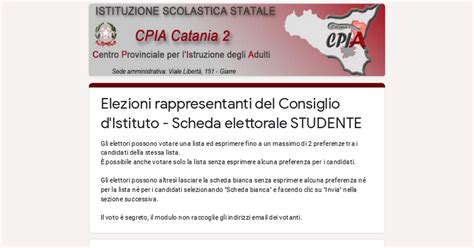 Elezioni Rappresentanti Del Consiglio D Istituto Scheda Elettorale